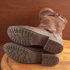 CAMPER Leather Slouch Moto Mid Calf Boots Buckle Womens EU Size 37 US 7 Brown